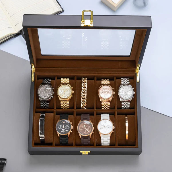 Boite a Montre en Bois Intérieur Daim 12 slots