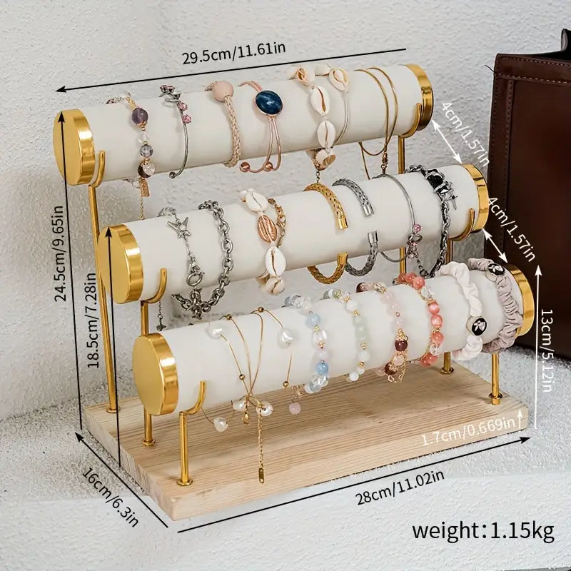 Porte Bijoux pour Bracelets et Montres à 3 Niveaux avec Plateau en Bois