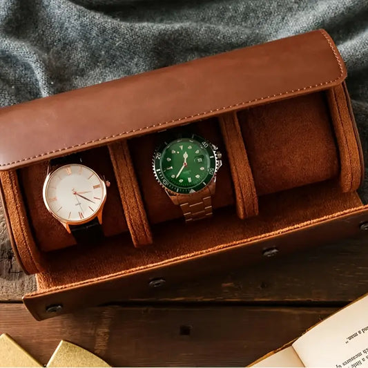 Étui de Voyage pour 3 Montres – Design Élégant en Cuir Marron