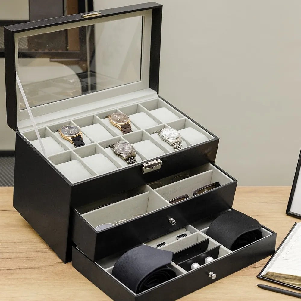 Coffret Montres & Bijoux 3 Niveaux - Luxe et Organisation au Maroc