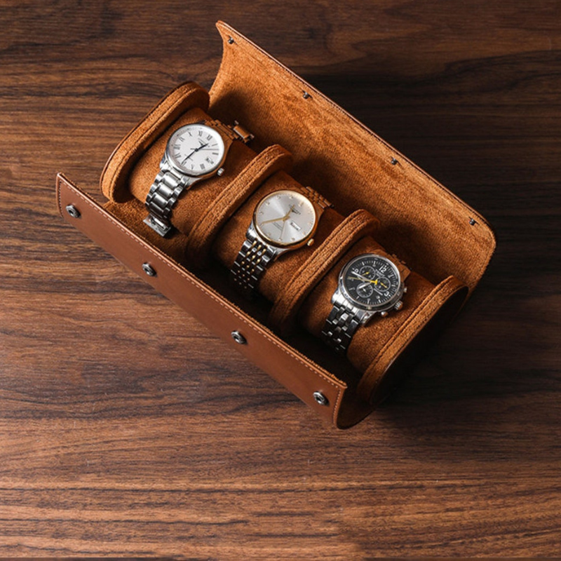 Étui de Voyage pour 3 Montres – Design Élégant en Cuir Marron