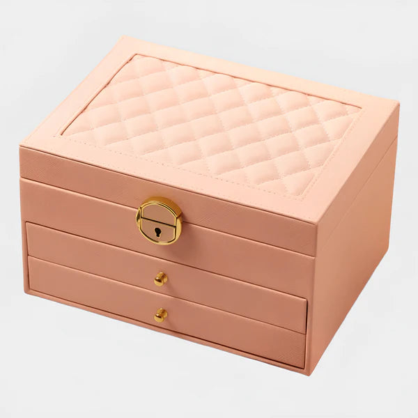 Boîte à bijoux en cuir avec tiroirs - Grand organisateur élégant pour femme