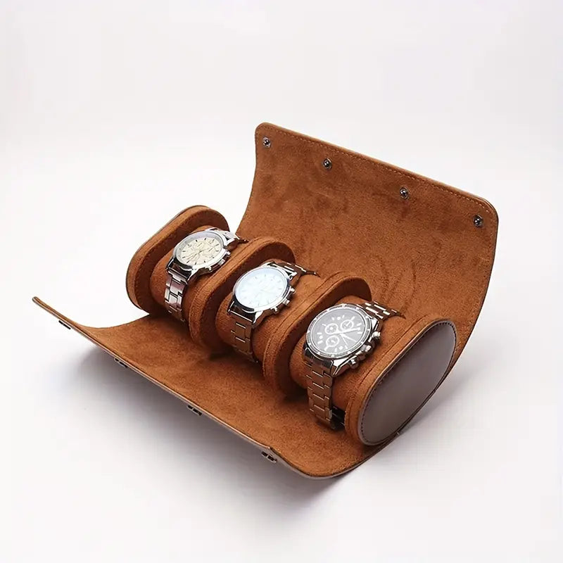 Étui de Voyage pour 3 Montres – Design Élégant en Cuir Marron