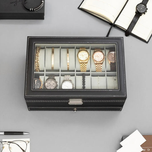 Coffret Montres et Bijoux en Cuir Noir - Luxe et Praticité pour Tous au Maroc
