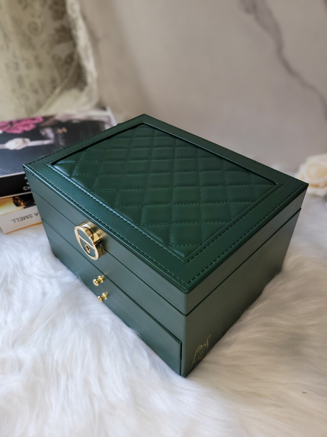 Boîte à bijoux en cuir avec tiroirs - Grand organisateur élégant pour femme