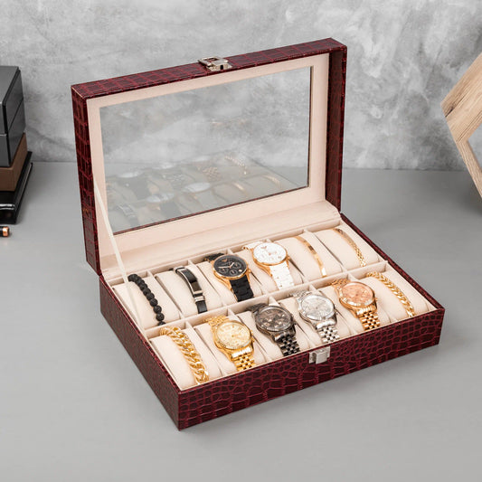 Boîte à Montres Luxe – Simili Cuir Crocodile 12 Emplacements
