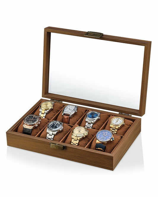 Boîte à Montres en Bois – Capacité 8 Montres – Couvercle en Verre Transparent