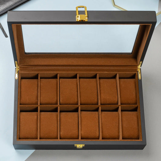 Boite a Montre en Bois Intérieur Daim 12 slots