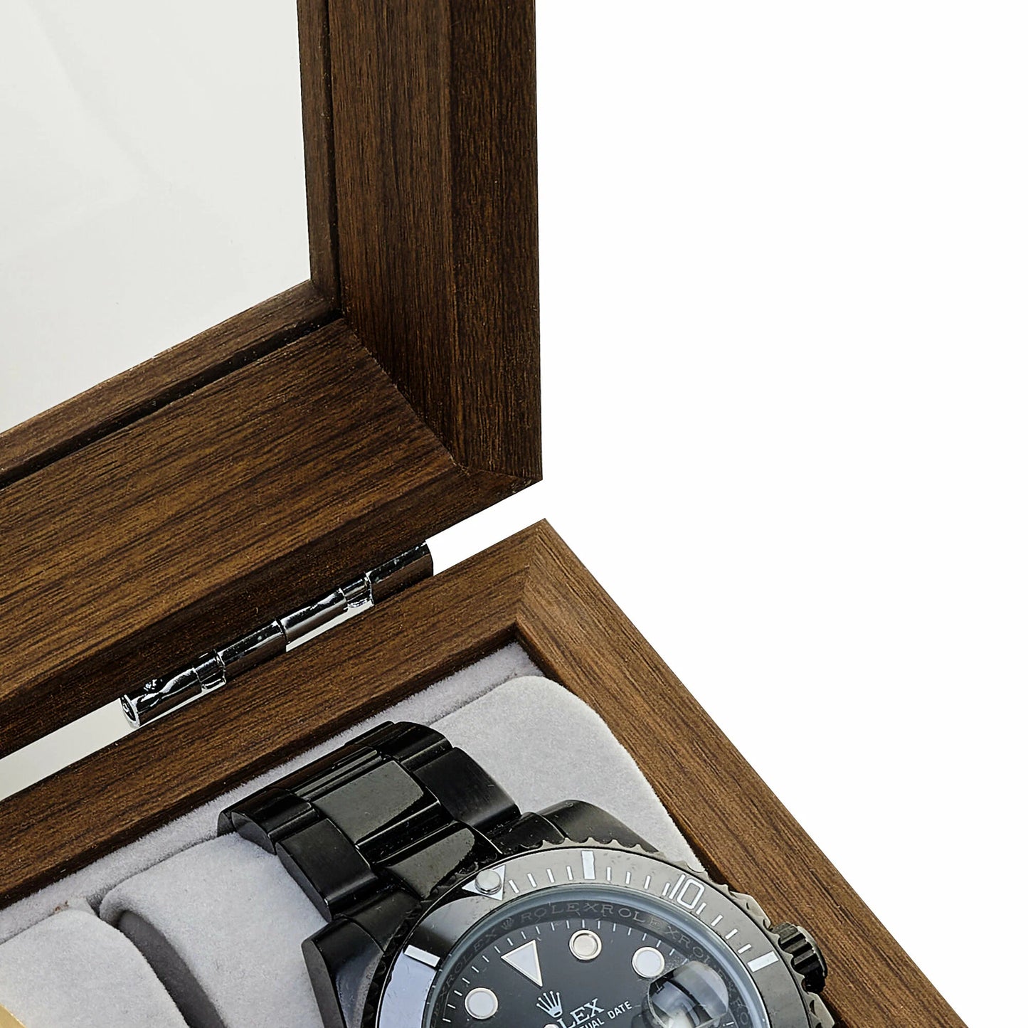 Boîte de rangement en bois pour 2 montres avec couvercle en verre