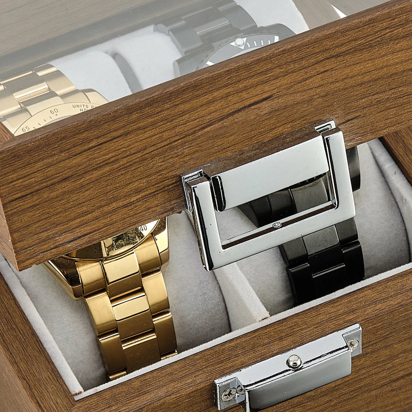 Boîte de rangement en bois pour 2 montres avec couvercle en verre