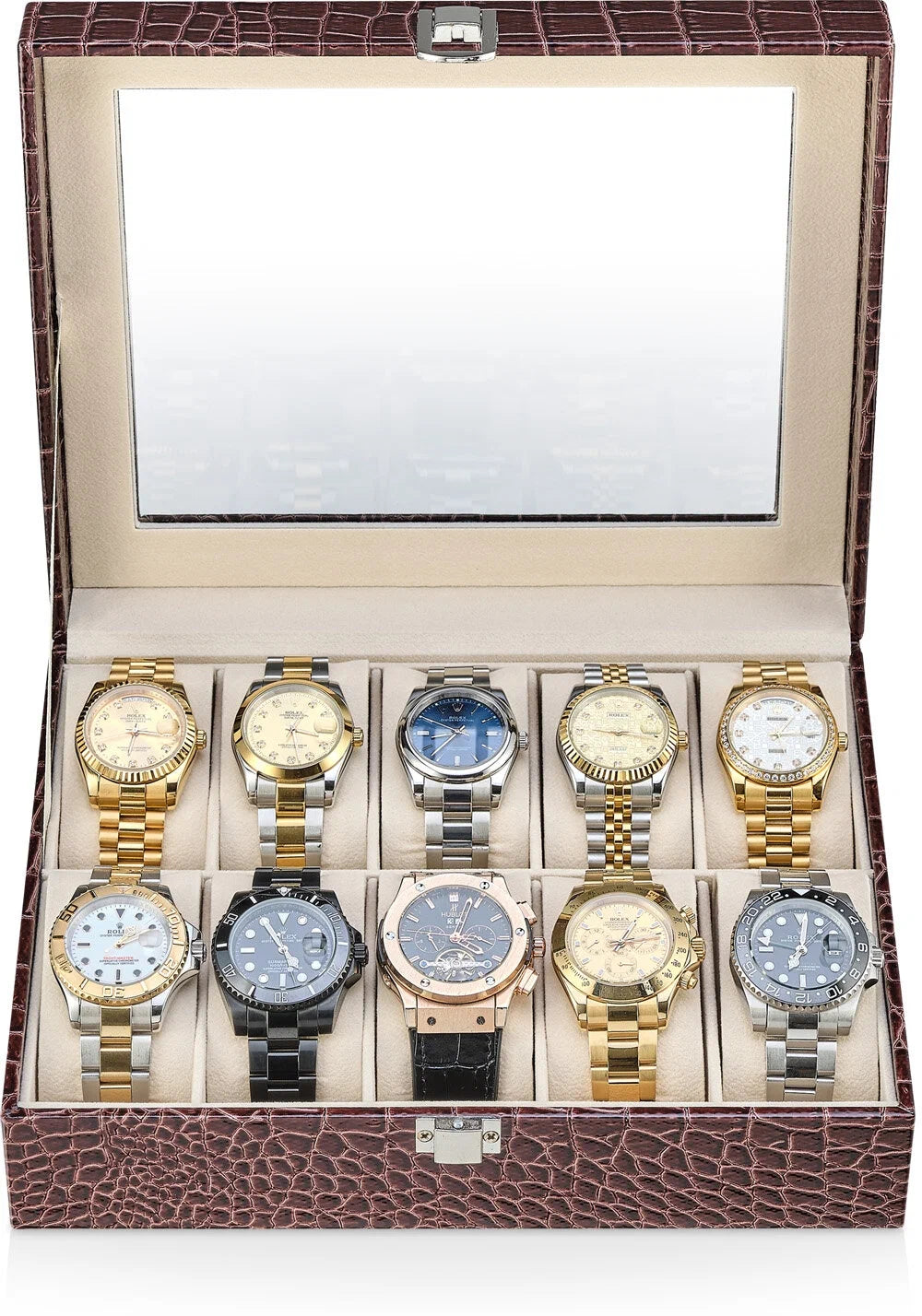 Boîte à Montres en Cuir Crocodile – Coffret Luxe 10 Montres Maroc