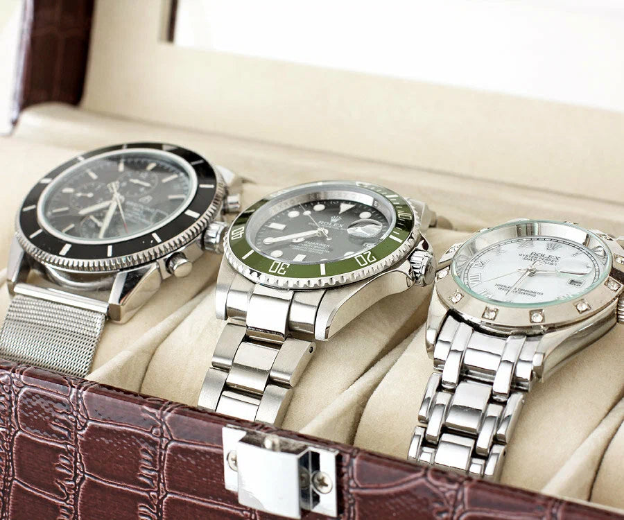 Boîte à Montres en Crocodile Marron - 6 Emplacements