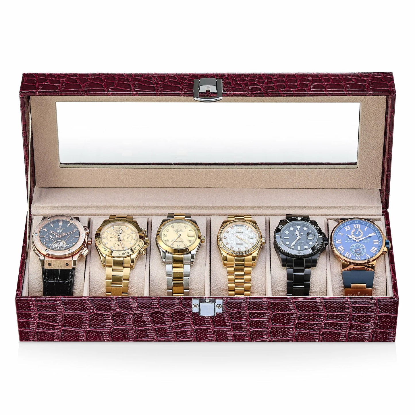 Boîte à Montres en Crocodile Marron - 6 Emplacements