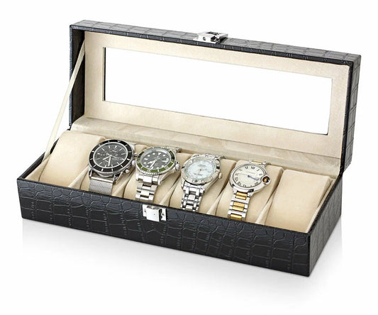 Boîte à Montres en Crocodile Noir - 6 Emplacements au Maroc