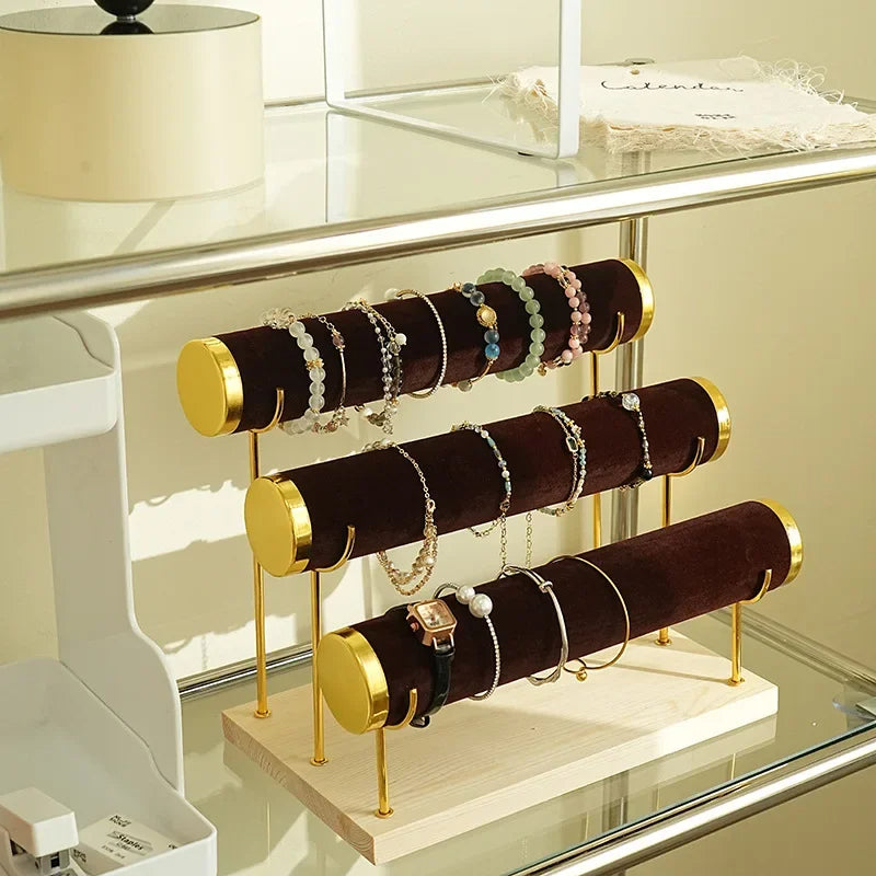 Porte Bijoux pour Bracelets et Montres à 3 Niveaux avec Plateau en Bois