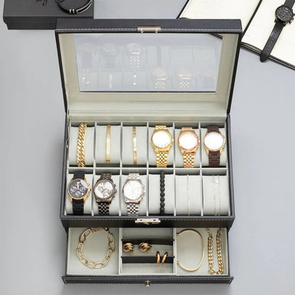 Coffret Montres et Bijoux en Cuir Noir - Luxe et Praticité pour Tous au Maroc