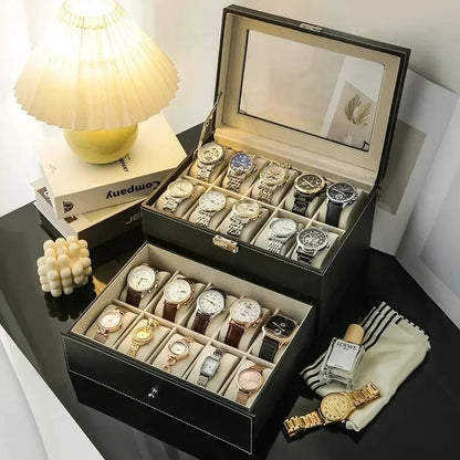 Boîte à Montres en Cuir de Luxe 12-20-24 Emplacements