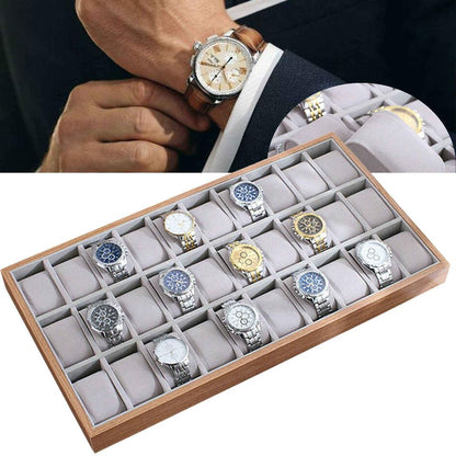 Présentoir montres bois 30 fentes avec oreillers réglables - Organisateur bijoux.