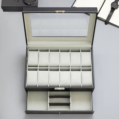 Coffret Montres et Bijoux en Cuir Noir - Luxe et Praticité pour Tous au Maroc