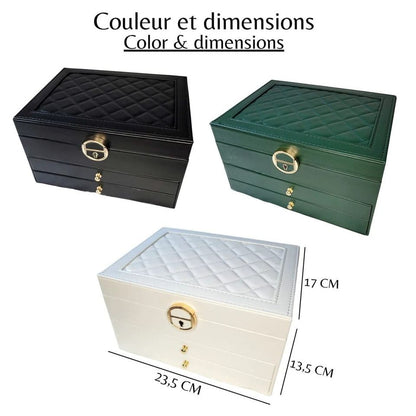 Boîte à bijoux en cuir avec tiroirs - Grand organisateur élégant pour femme