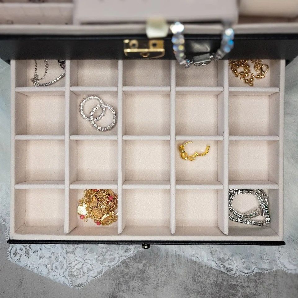 Boîte à bijoux en cuir avec tiroirs - Grand organisateur élégant pour femme