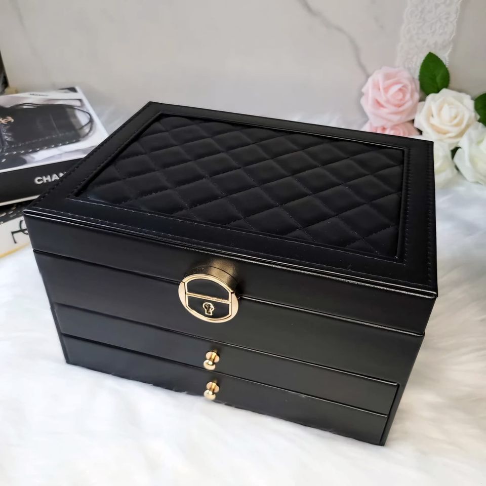 Boîte à bijoux en cuir avec tiroirs - Grand organisateur élégant pour femme