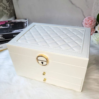 Boîte à bijoux en cuir avec tiroirs - Grand organisateur élégant pour femme