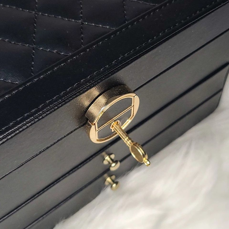 Boîte à bijoux en cuir avec tiroirs - Grand organisateur élégant pour femme