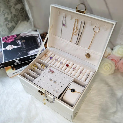 Boîte à bijoux en cuir avec tiroirs - Grand organisateur élégant pour femme