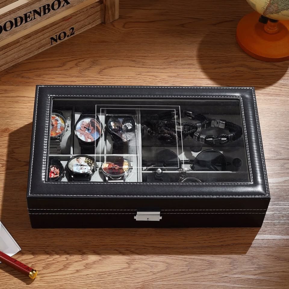 Coffret Montres et Lunettes en Cuir Noir - Luxe et Rangement au Maroc