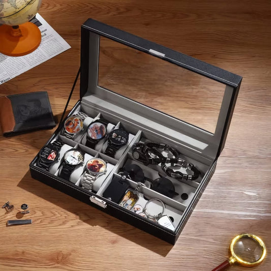 Coffret Montres et Lunettes en Cuir Noir - Luxe et Rangement au Maroc
