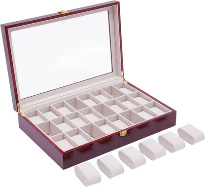 Coffret élégant en bois avec couvercle en verre pour montres et lunettes