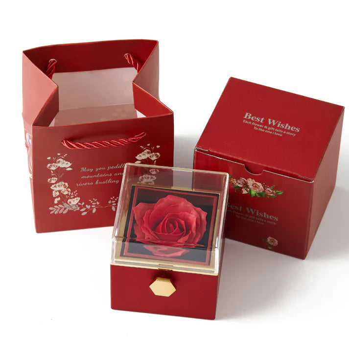 Boîte à Bijoux Rotative rouge – Cadeau Romantique Idéal pour Femme, Mariage & Anniversaires