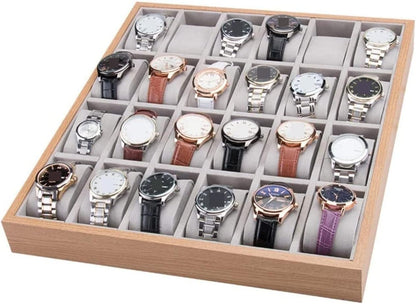 Présentoir montres bois 24 fentes avec oreillers réglables - Organisateur bijoux.