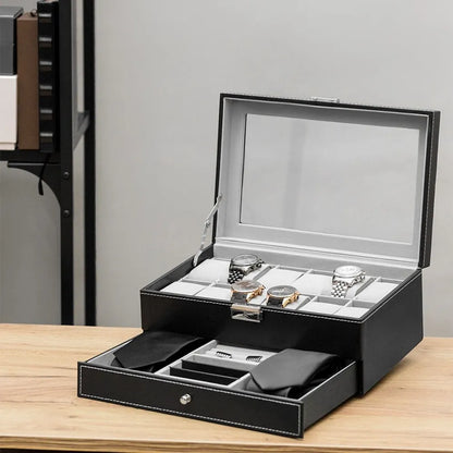 Coffret Montres et Bijoux en Cuir Noir - Luxe et Praticité pour Tous au Maroc