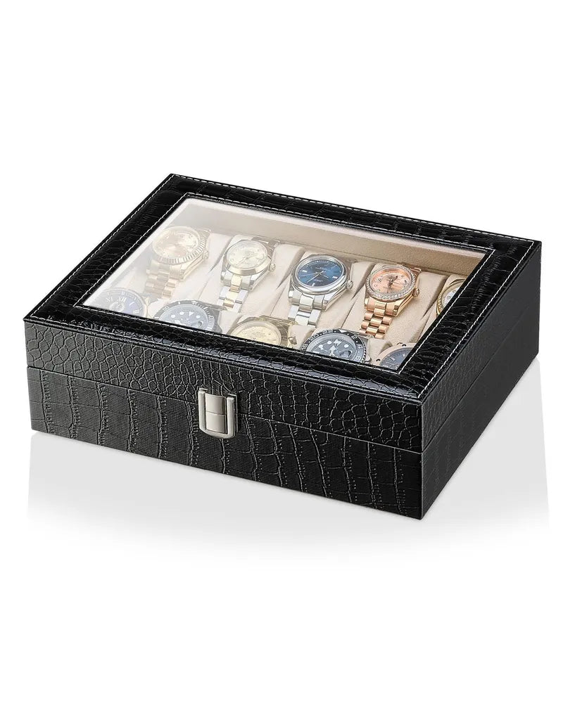 Boîte à Montres en Cuir Crocodile – Coffret Luxe 10 Montres Maroc