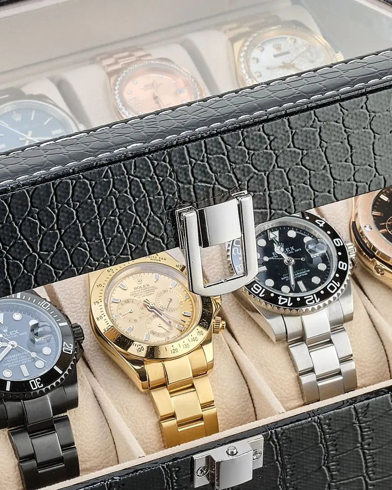 Boîte à Montres en Cuir Crocodile – Coffret Luxe 10 Montres Maroc