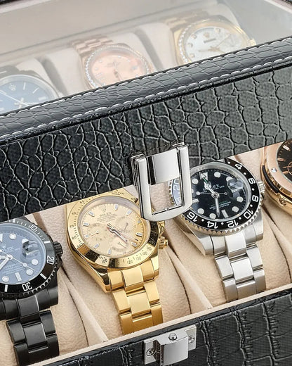 Boîte à Montres en Cuir Crocodile – Coffret Luxe 10 Montres Maroc