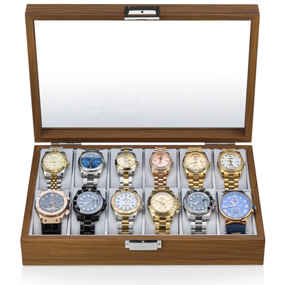 Boîte à Montres en Bois 12 Emplacements - Rangement Élégant pour Collectionneurs