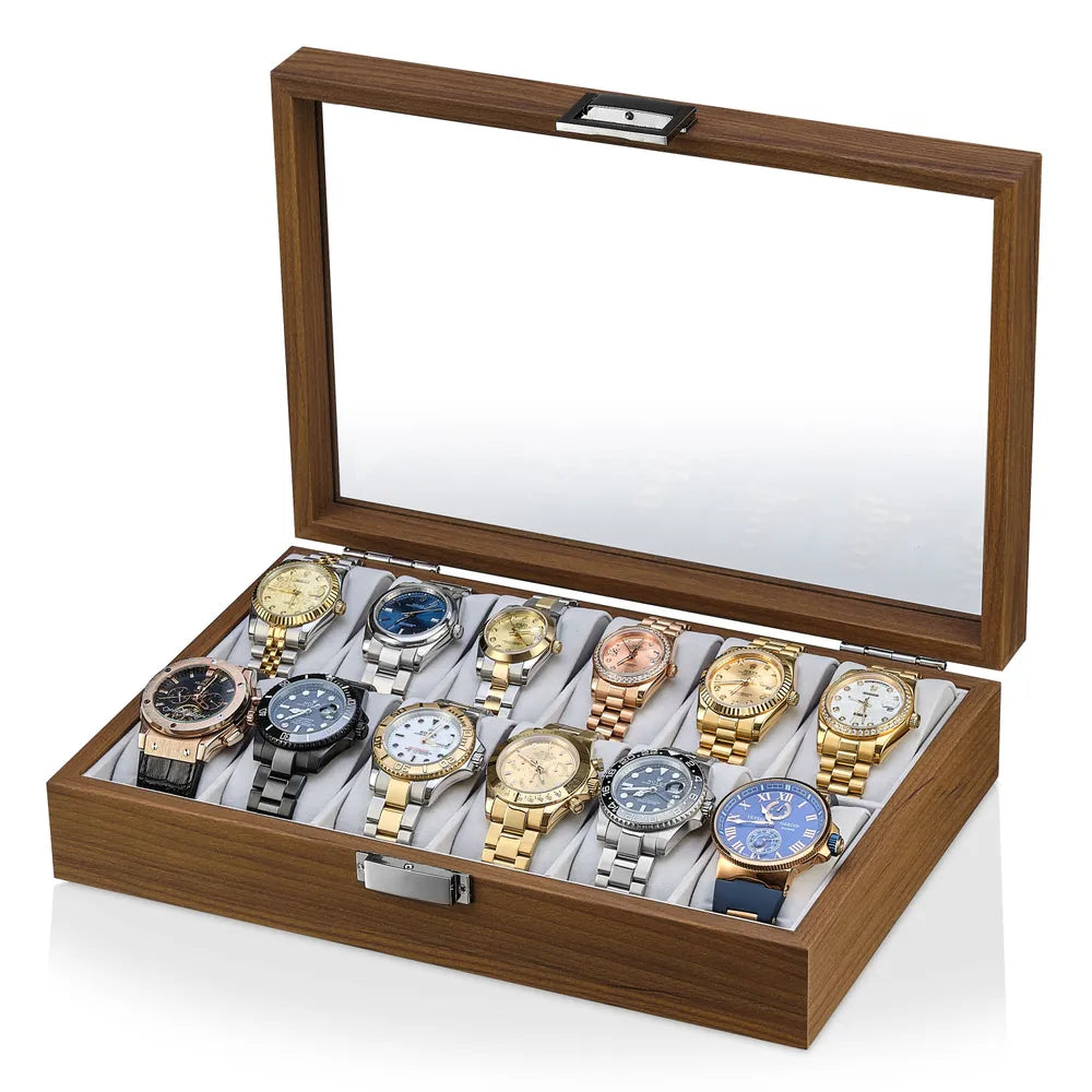 Boîte à Montres en Bois 12 Emplacements - Rangement Élégant pour Collectionneurs