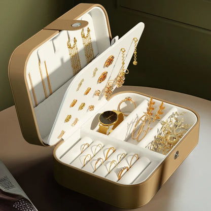 Boîte à bijoux moderne à double couche Organisateur portable en cuir