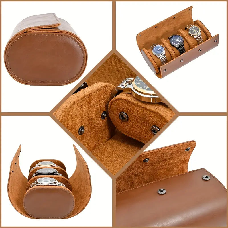 Étui de Voyage pour 3 Montres – Design Élégant en Cuir Marron