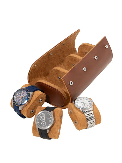 Étui de Voyage pour 3 Montres – Design Élégant en Cuir Marron