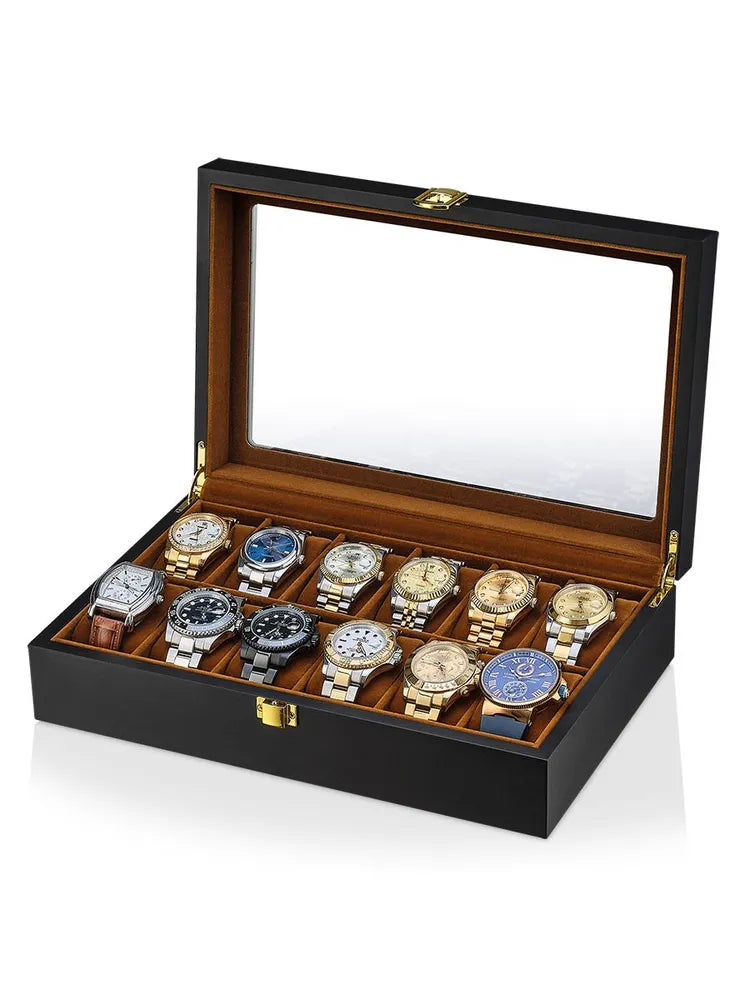 Boite a Montre en Bois Intérieur Daim 12 slots