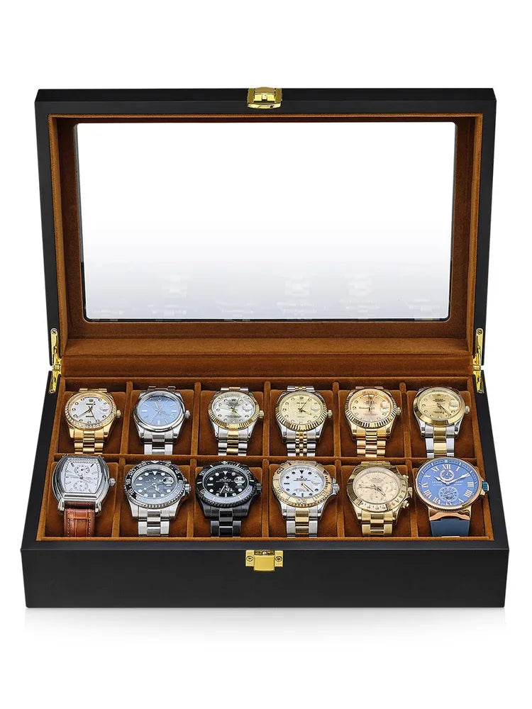 Boite a Montre en Bois Intérieur Daim 12 slots