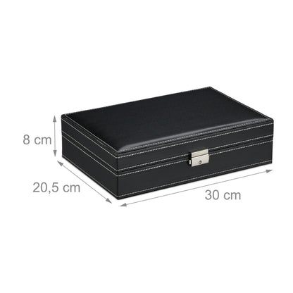 Boîte à Bijoux en Cuir pour Montres avec Serrure et Miroir