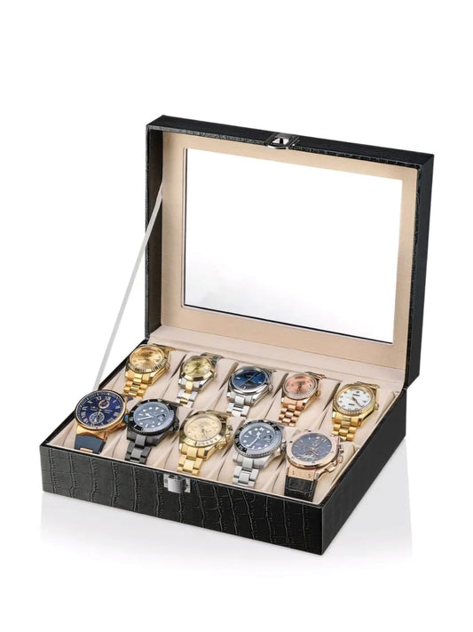 Boîte à Montres en Cuir Crocodile – Coffret Luxe 10 Montres Maroc