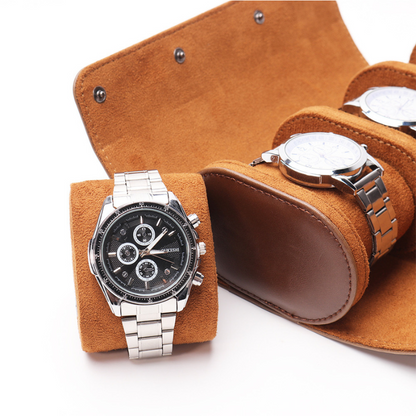 Étui de Voyage pour 3 Montres – Design Élégant en Cuir Marron