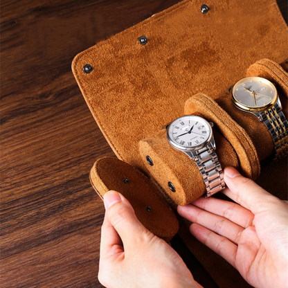 Étui de Voyage pour 3 Montres – Design Élégant en Cuir Marron