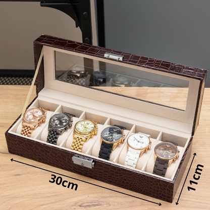 Boîte à Montres Luxe en Cuir Crocodile Marron - 6 Emplacements au Maroc